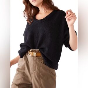 Free People Brookside Knit Tunic Oversized Pullover Sweater In Black Size XS